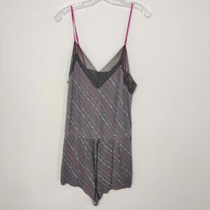 Victoria’s Secret Heart Print Lace Trim Sleep Romper Large